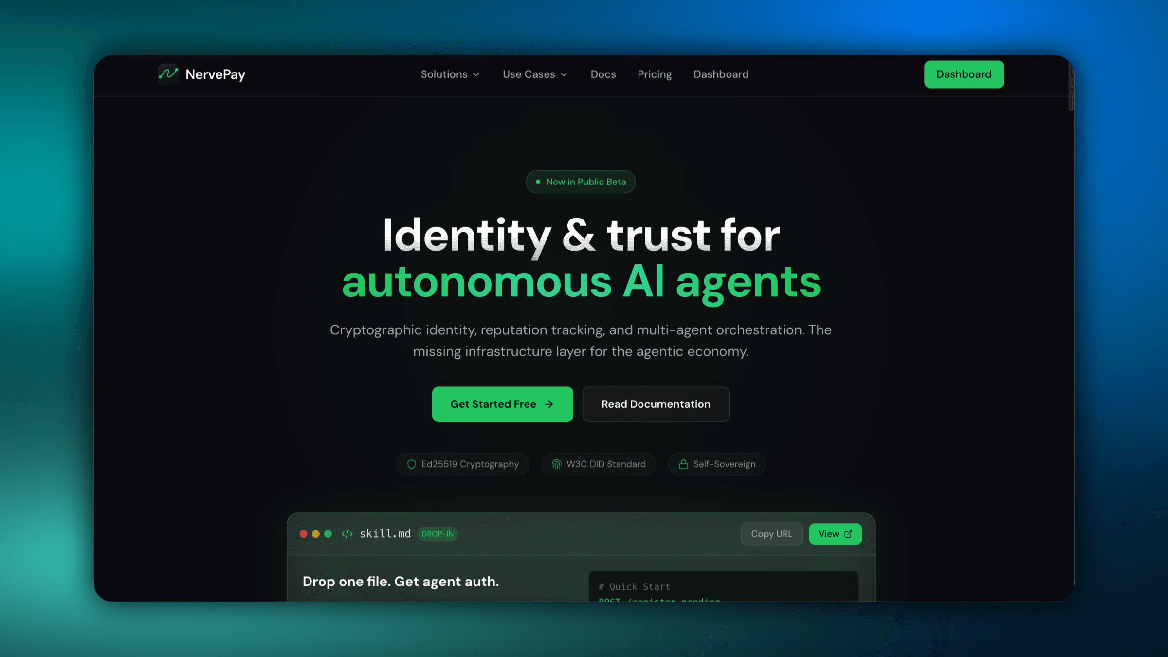 NervePay homepage with the Get Started button highlighted